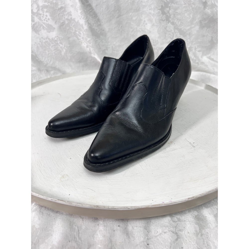 Bass Black Leather Western Pointed Toe Shooties Heeled Loafers Size 7M